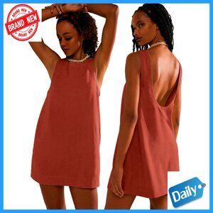 Linen Blend Mini Dress with Pockets Sleeveless Low Back Vacation Outfit